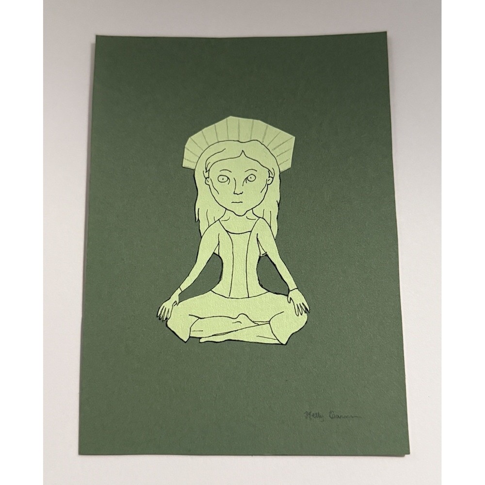 In Meditation‎ - Original Drawing Pen Ink Collage Art Animation Style ooak